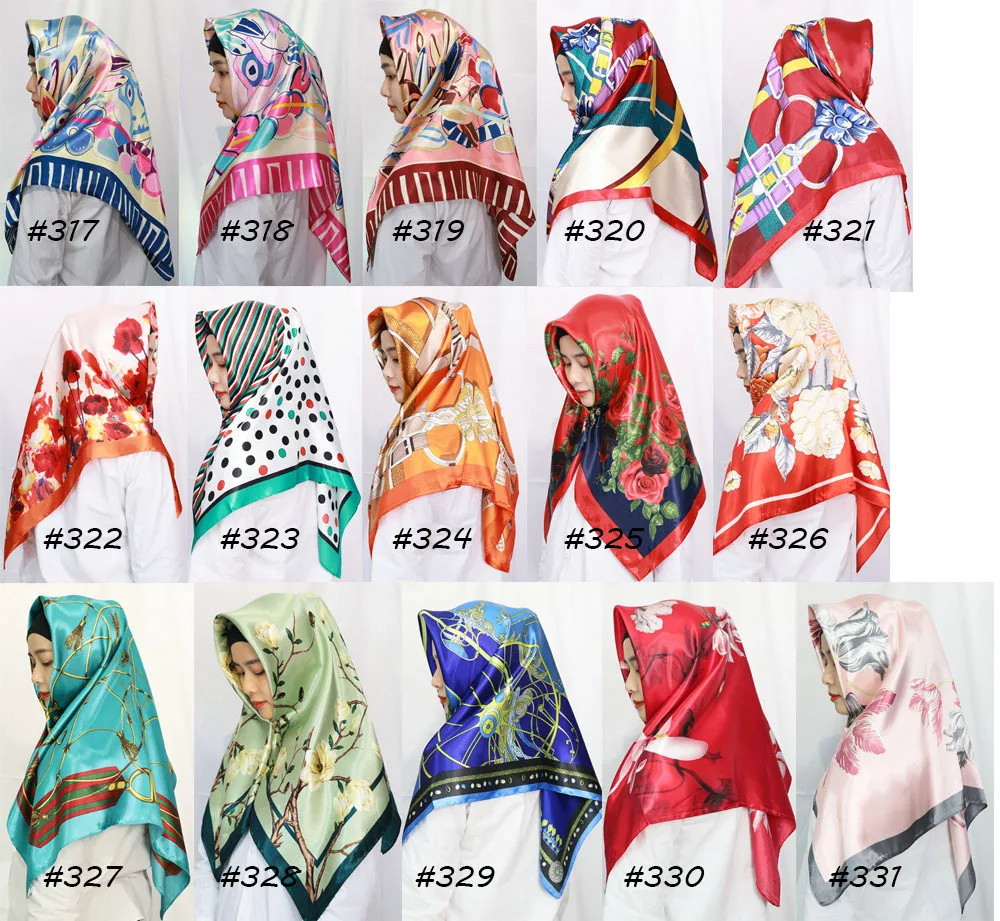 New Versatile Retro Chain Printed Silk Scarf with Simulated Satin Complexion Ding 90cm Fashionable Large Square Scarf
