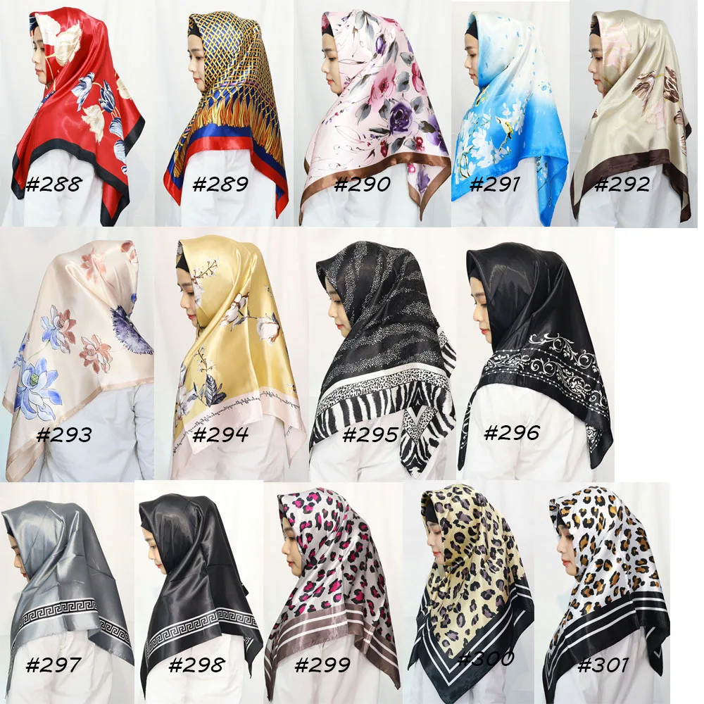 New Versatile Retro Chain Printed Silk Scarf with Simulated Satin Complexion Ding 90cm Fashionable Large Square Scarf