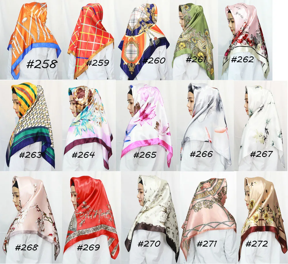 New Versatile Retro Chain Printed Silk Scarf with Simulated Satin Complexion Ding 90cm Fashionable Large Square Scarf