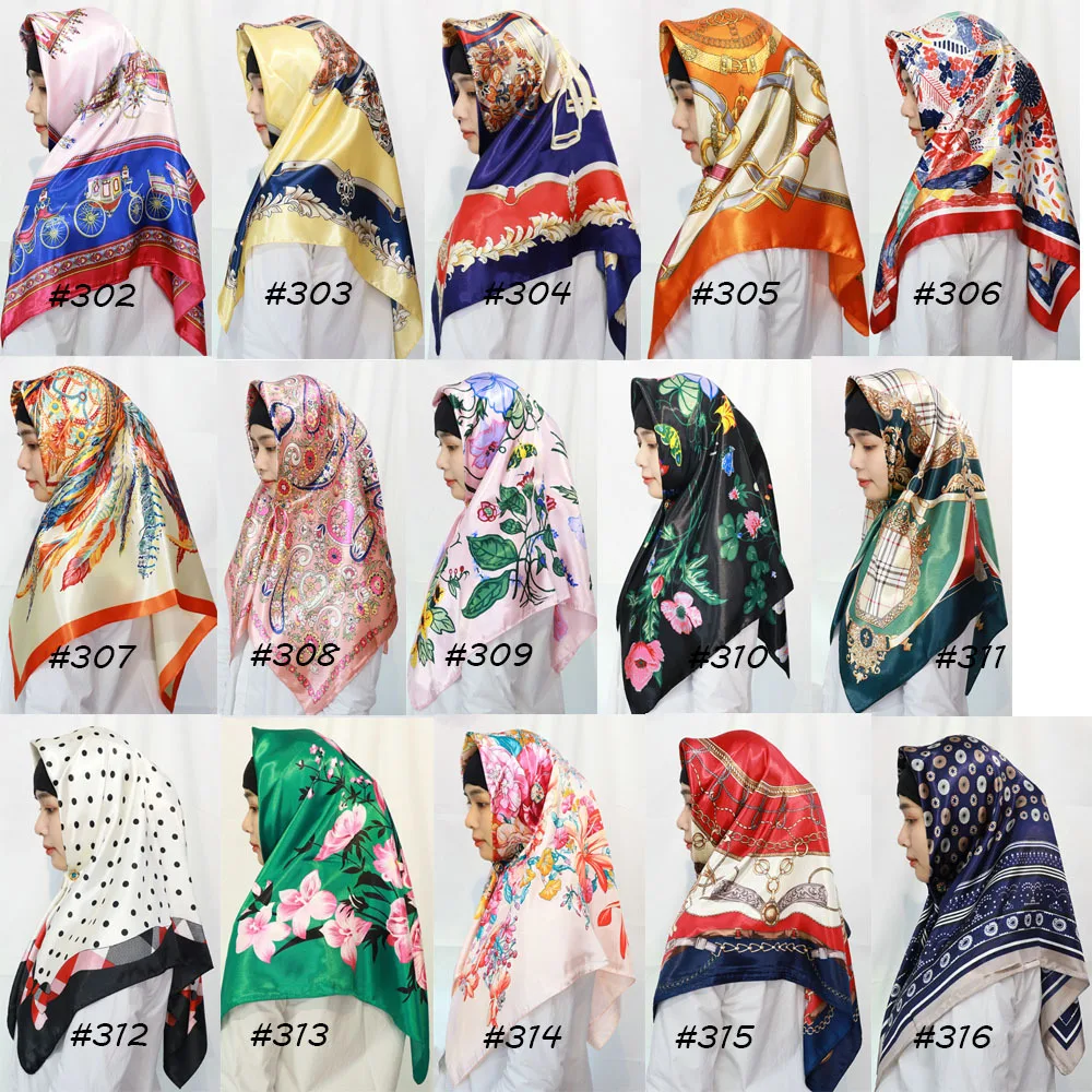New Versatile Retro Chain Printed Silk Scarf with Simulated Satin Complexion Ding 90cm Fashionable Large Square Scarf