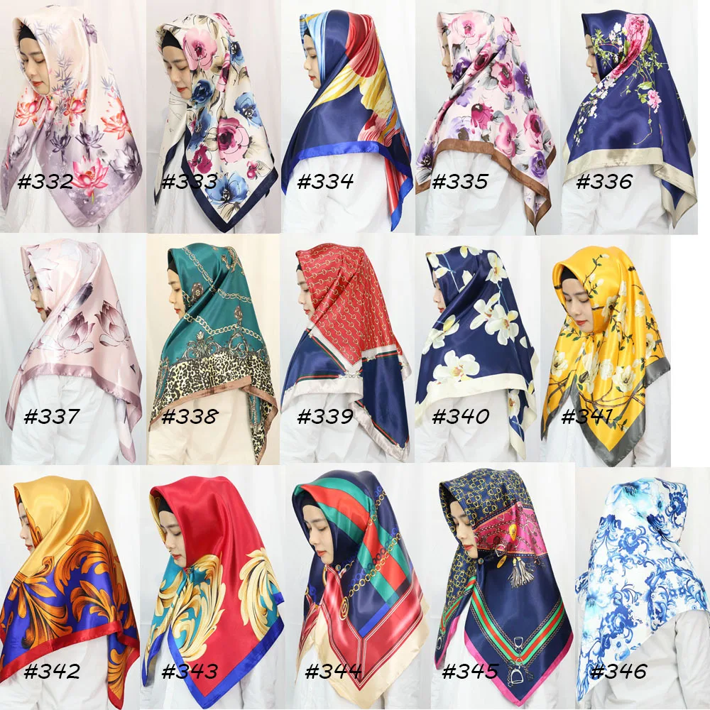 New Versatile Retro Chain Printed Silk Scarf with Simulated Satin Complexion Ding 90cm Fashionable Large Square Scarf