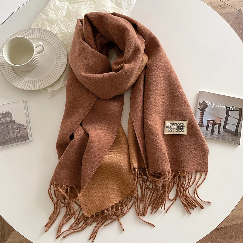 Double Sided Imitation Cashmere Casual Wrap Female Fall Winter Couples Contrast Scarf Classic Brand Minimalist Men Women Muffler