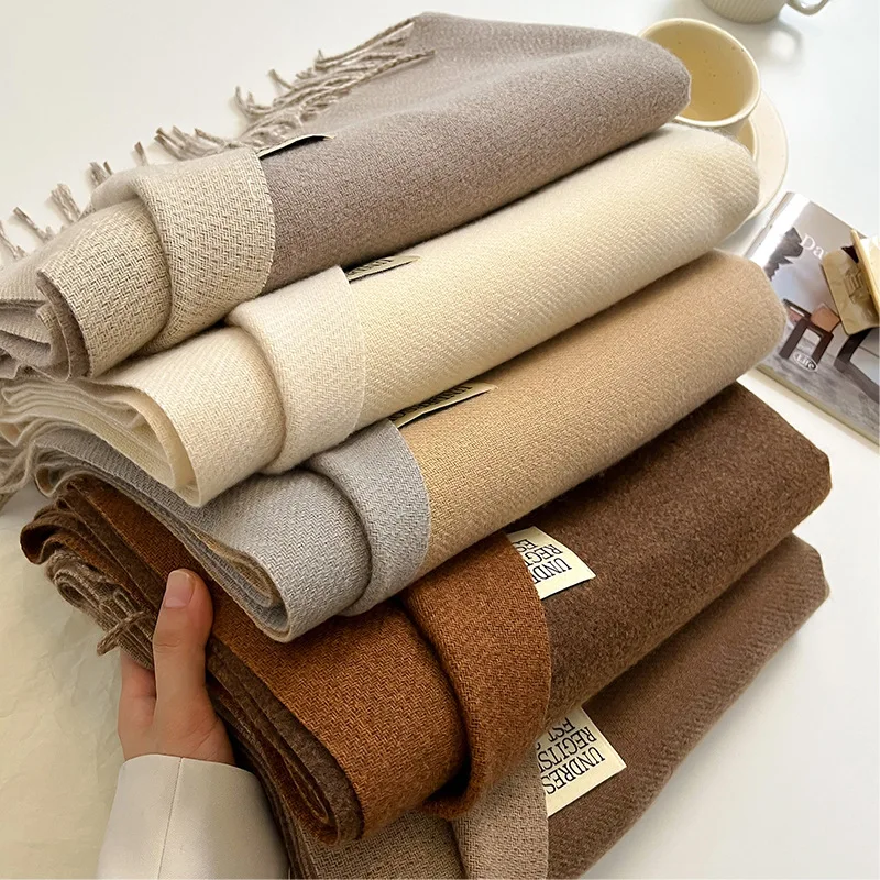 Double Sided Imitation Cashmere Casual Wrap Female Fall Winter Couples Contrast Scarf Classic Brand Minimalist Men Women Muffler