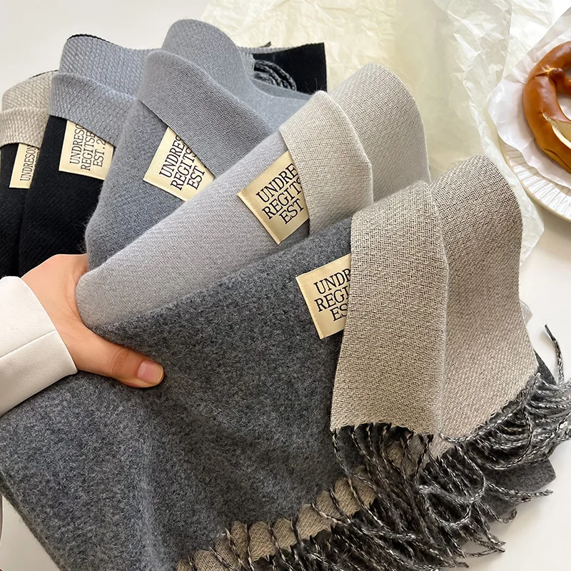 Double Sided Imitation Cashmere Casual Wrap Female Fall Winter Couples Contrast Scarf Classic Brand Minimalist Men Women Muffler