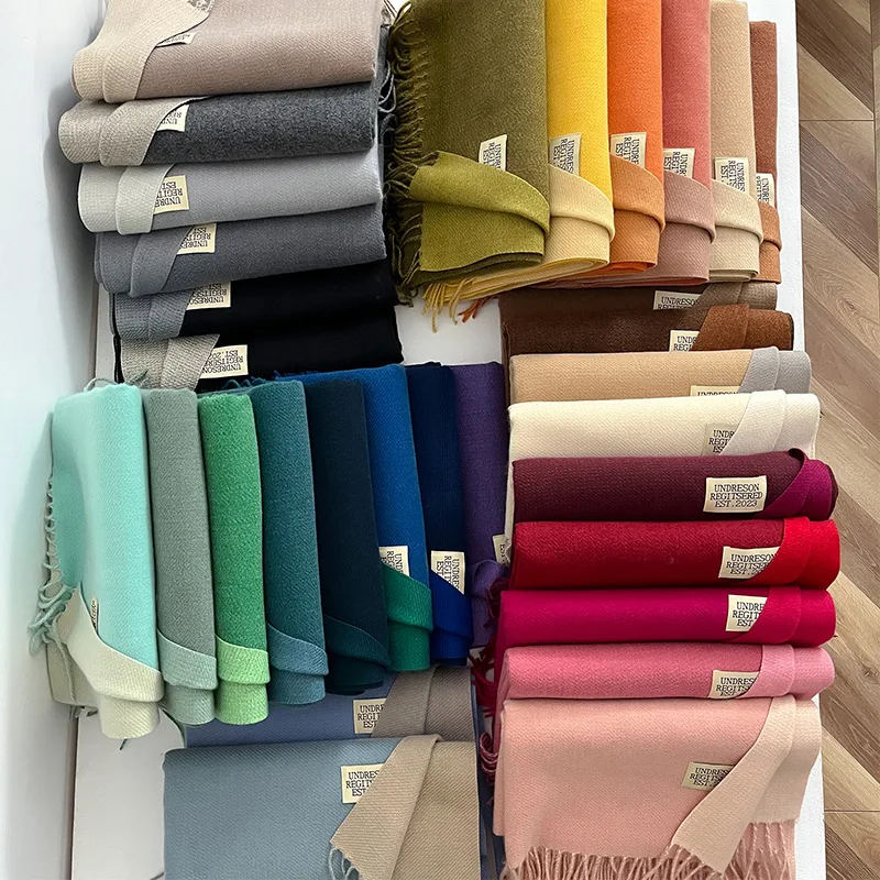 Double Sided Imitation Cashmere Casual Wrap Female Fall Winter Couples Contrast Scarf Classic Brand Minimalist Men Women Muffler
