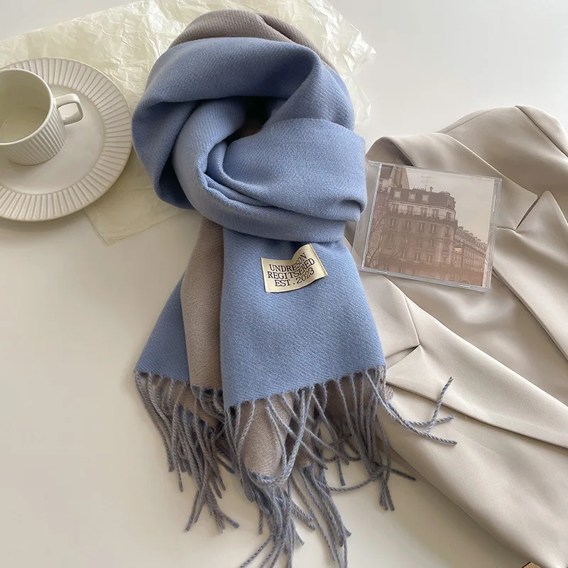 Double Sided Imitation Cashmere Casual Wrap Female Fall Winter Couples Contrast Scarf Classic Brand Minimalist Men Women Muffler