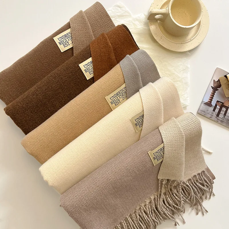 Double Sided Imitation Cashmere Casual Wrap Female Fall Winter Couples Contrast Scarf Classic Brand Minimalist Men Women Muffler