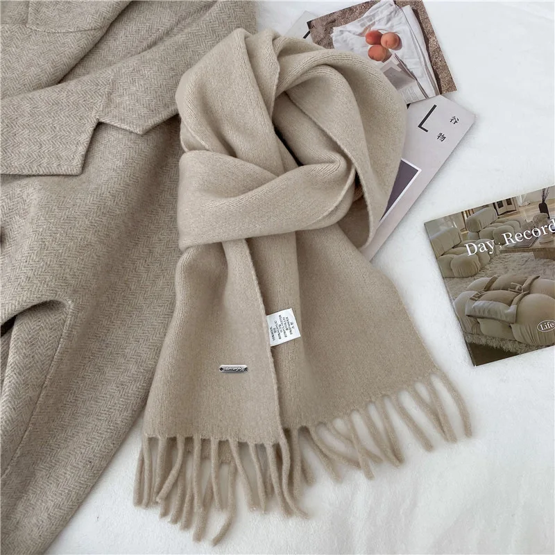 High Quality Korean Chic Hick Warm Women Men Simple Scarf Casual Outdoor Solid Women Wrap Soft Imitation Cashmere Shawl Female