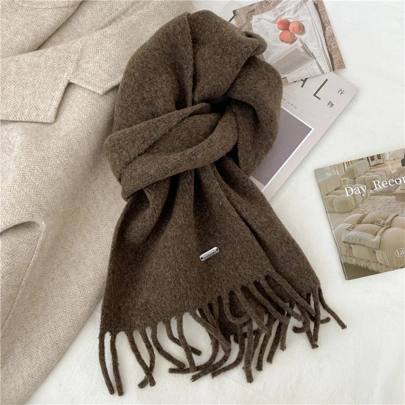 High Quality Korean Chic Hick Warm Women Men Simple Scarf Casual Outdoor Solid Women Wrap Soft Imitation Cashmere Shawl Female