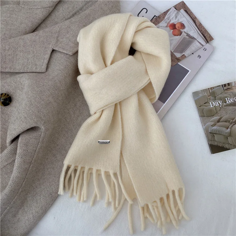 High Quality Korean Chic Hick Warm Women Men Simple Scarf Casual Outdoor Solid Women Wrap Soft Imitation Cashmere Shawl Female