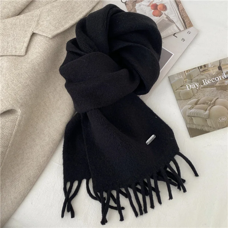 High Quality Korean Chic Hick Warm Women Men Simple Scarf Casual Outdoor Solid Women Wrap Soft Imitation Cashmere Shawl Female