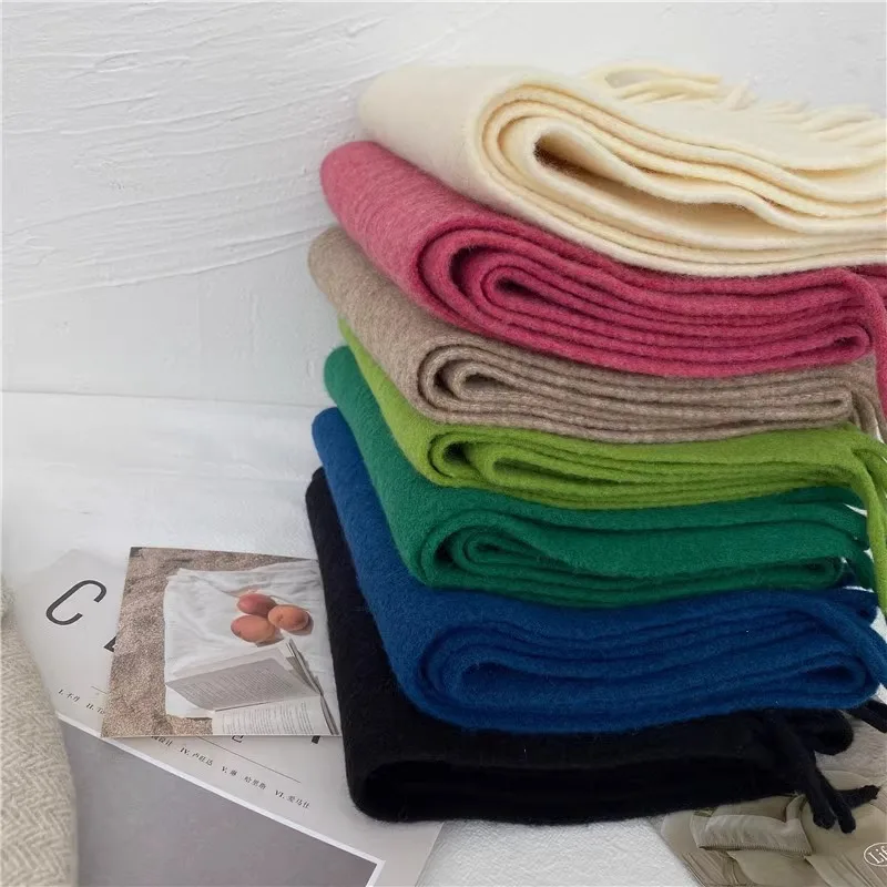 High Quality Korean Chic Hick Warm Women Men Simple Scarf Casual Outdoor Solid Women Wrap Soft Imitation Cashmere Shawl Female