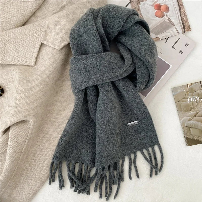High Quality Korean Chic Hick Warm Women Men Simple Scarf Casual Outdoor Solid Women Wrap Soft Imitation Cashmere Shawl Female