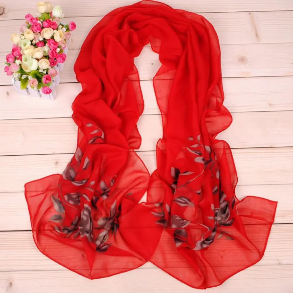 Fashion Branch Rose Pattern Chiffon Scarf Luxury Design Brand Spring Summer Scarf Printed Scarves For Women Girls