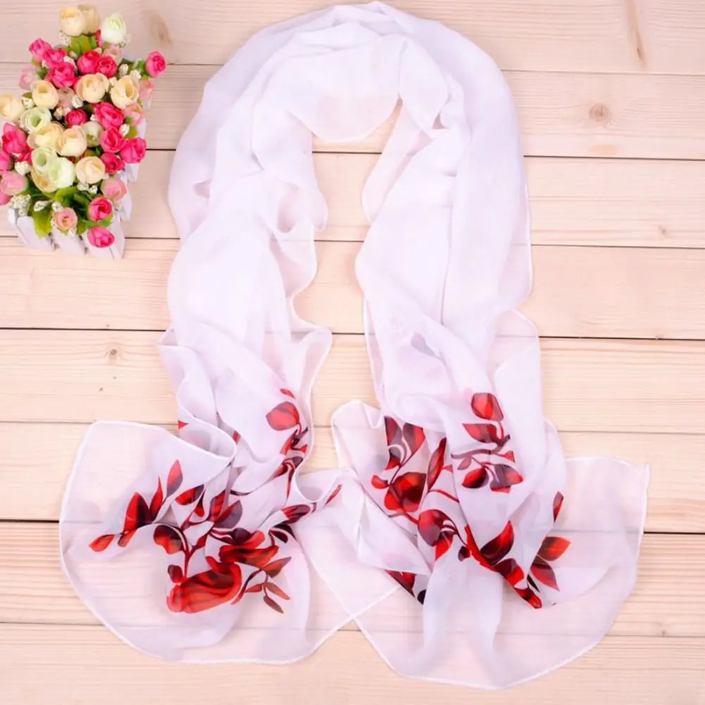 Fashion Branch Rose Pattern Chiffon Scarf Luxury Design Brand Spring Summer Scarf Printed Scarves For Women Girls