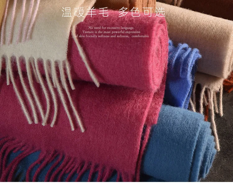 Wool Winter Long Scarf Women Sold Color Tassel Scarves for Ladies Shawl Scarf Fashion Thick Warm Cashmere Poncho Wrap Unisex