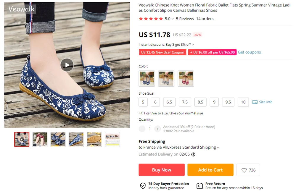 Veowalk Chinese Knot Women Cotton Fabric Embroidered Ballet Flats Retro Ladies Casual Traditional Old Beijing Shoes Solid Color