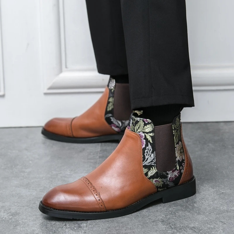 Chinese Style Jacquard Chelsea Boots Elasti Fashionable Personalized Business Leisure Office Wedding Banquet Trendy Boots