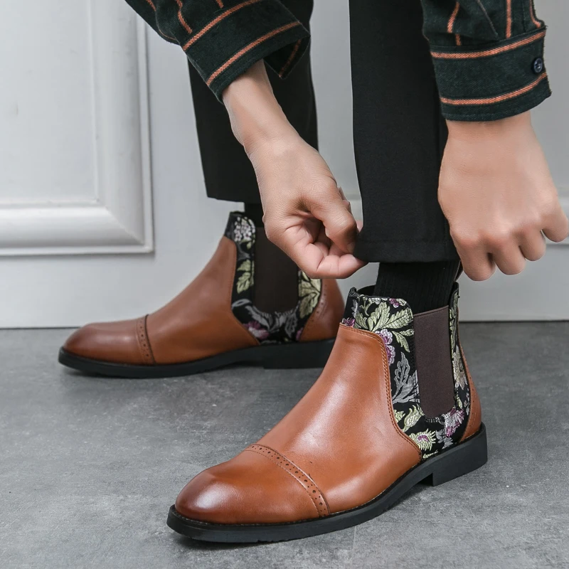 Chinese Style Jacquard Chelsea Boots Elasti Fashionable Personalized Business Leisure Office Wedding Banquet Trendy Boots