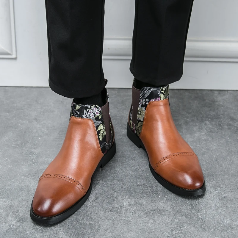 Chinese Style Jacquard Chelsea Boots Elasti Fashionable Personalized Business Leisure Office Wedding Banquet Trendy Boots