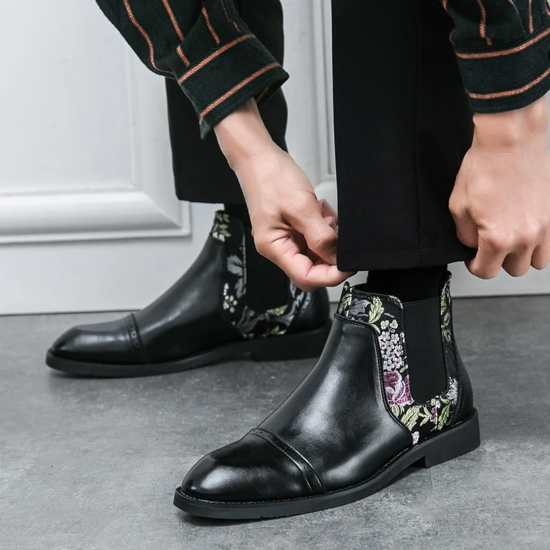 Chinese Style Jacquard Chelsea Boots Elasti Fashionable Personalized Business Leisure Office Wedding Banquet Trendy Boots