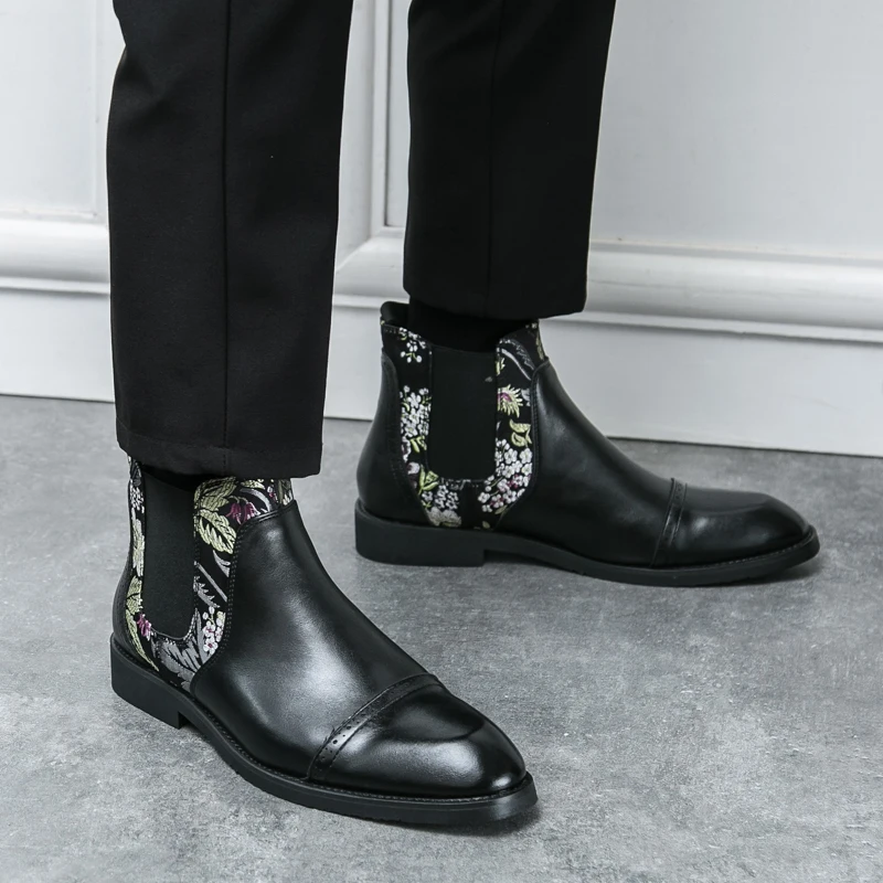 Chinese Style Jacquard Chelsea Boots Elasti Fashionable Personalized Business Leisure Office Wedding Banquet Trendy Boots