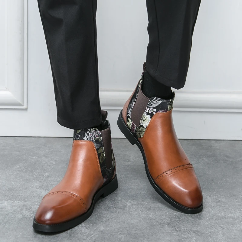 Chinese Style Jacquard Chelsea Boots Elasti Fashionable Personalized Business Leisure Office Wedding Banquet Trendy Boots