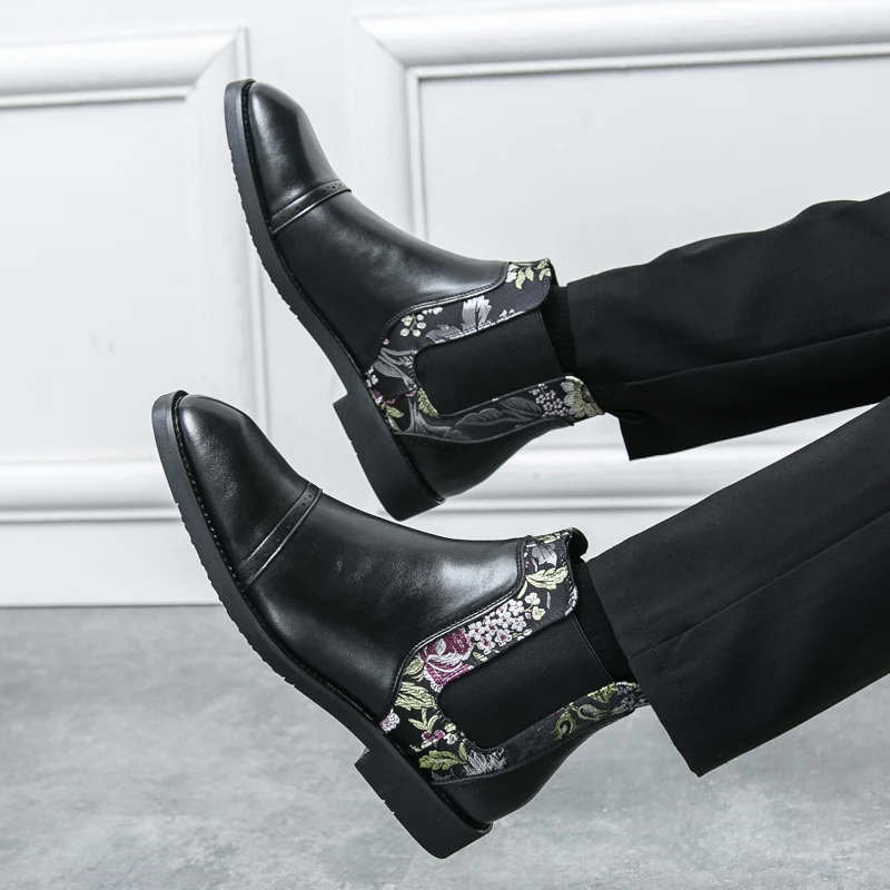 Chinese Style Jacquard Chelsea Boots Elasti Fashionable Personalized Business Leisure Office Wedding Banquet Trendy Boots