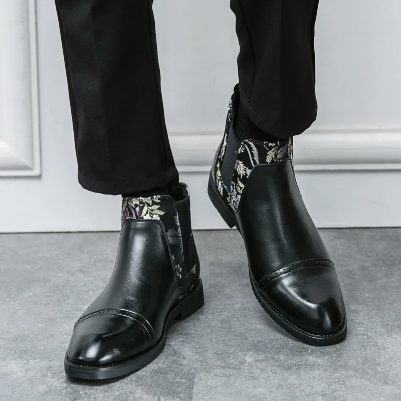 Chinese Style Jacquard Chelsea Boots Elasti Fashionable Personalized Business Leisure Office Wedding Banquet Trendy Boots