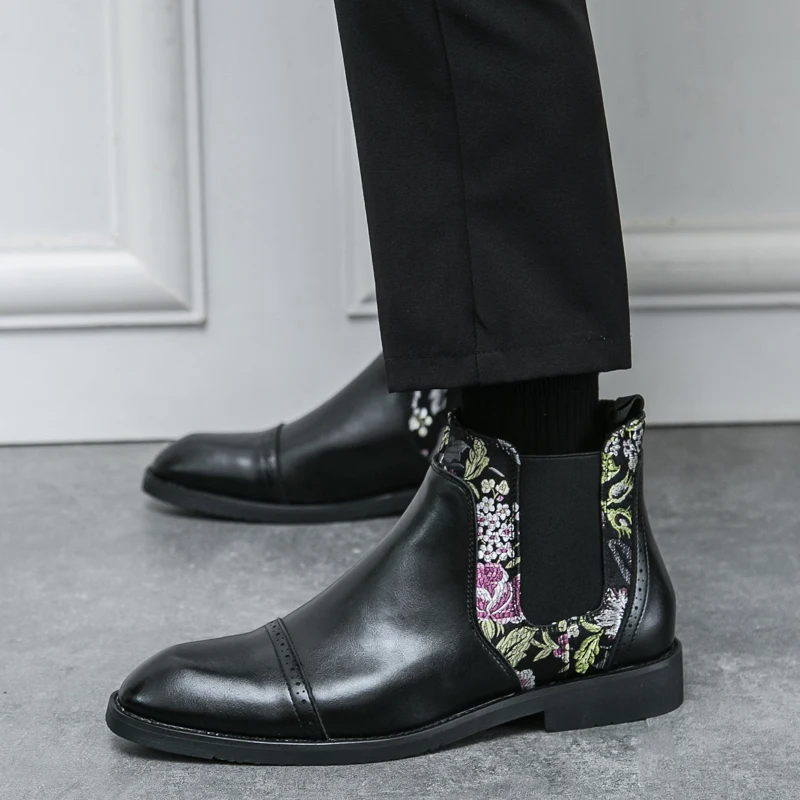 Chinese Style Jacquard Chelsea Boots Elasti Fashionable Personalized Business Leisure Office Wedding Banquet Trendy Boots