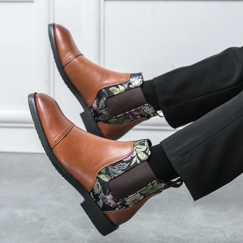 Chinese Style Jacquard Chelsea Boots Elasti Fashionable Personalized Business Leisure Office Wedding Banquet Trendy Boots