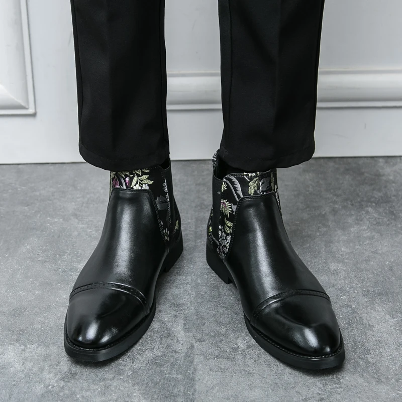 Chinese Style Jacquard Chelsea Boots Elasti Fashionable Personalized Business Leisure Office Wedding Banquet Trendy Boots