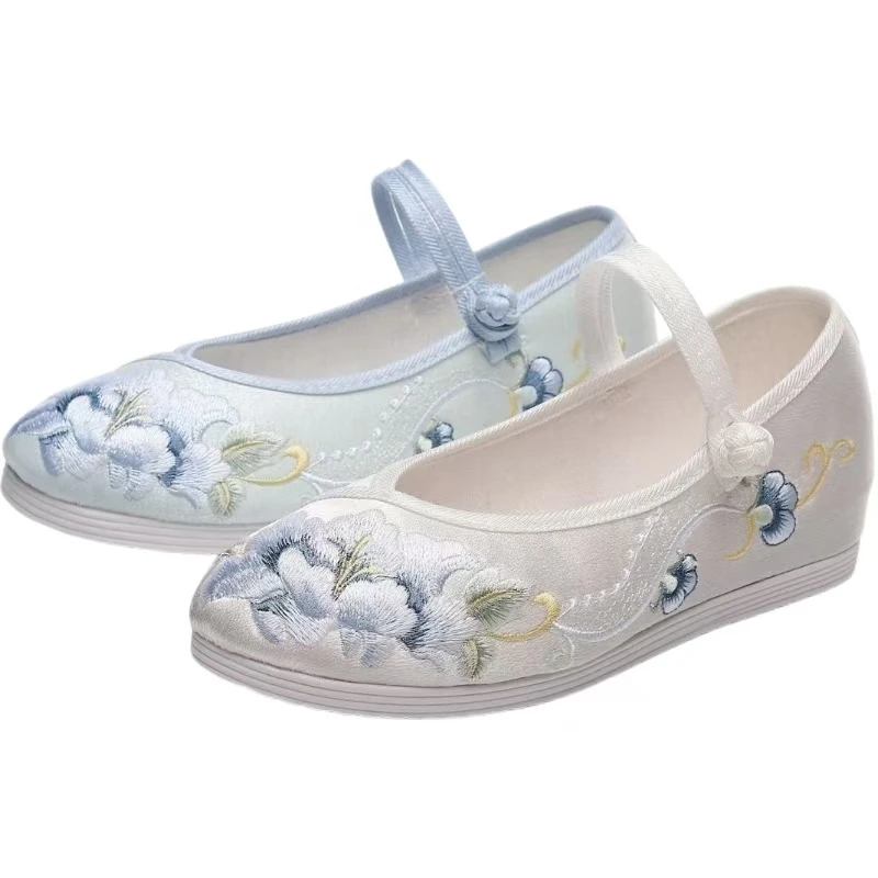 2024 New Women's Chinese Traditional Flat Sole Embroidered Shoes Soft Sole Round Toe Mary Jane Shoes Ethnic Style Hanfu Shoes