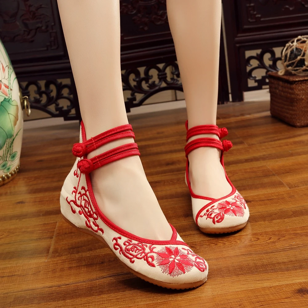 Veowalk Sunflower Embroidered Women Canvas Ballet Flats Ankle Strap Ladies Casual Cotton Chinese Embroidery Ballerina Shoes