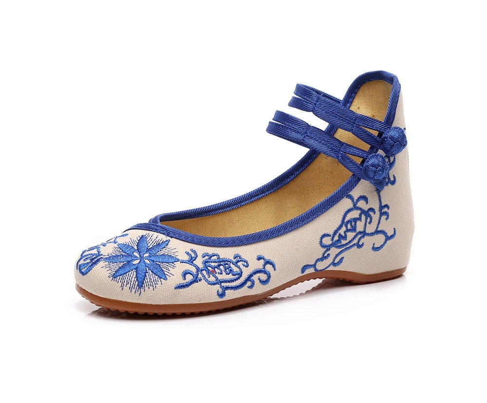 Veowalk Sunflower Embroidered Women Canvas Ballet Flats Ankle Strap Ladies Casual Cotton Chinese Embroidery Ballerina Shoes