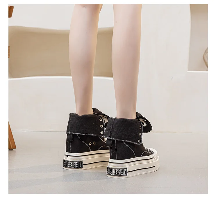 12CM High Brand Skateboard Breathable Heightening Shoes Denim Women Fashion Spring Ankle Boot High Brand Platform Wedge Autumn