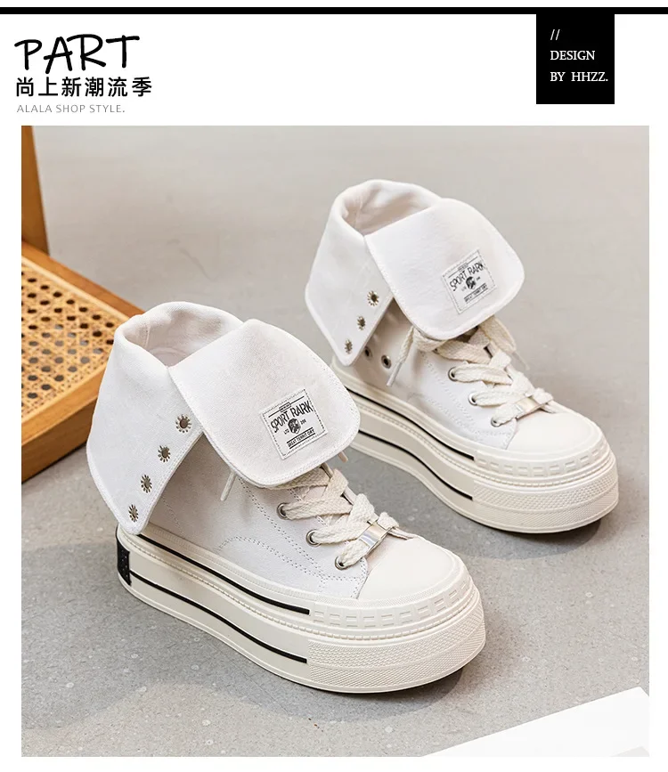 12CM High Brand Skateboard Breathable Heightening Shoes Denim Women Fashion Spring Ankle Boot High Brand Platform Wedge Autumn