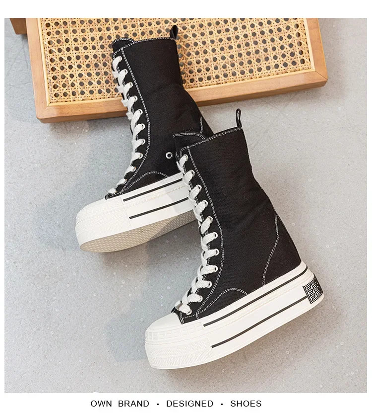 12CM High Brand Skateboard Breathable Heightening Shoes Denim Women Fashion Spring Ankle Boot High Brand Platform Wedge Autumn