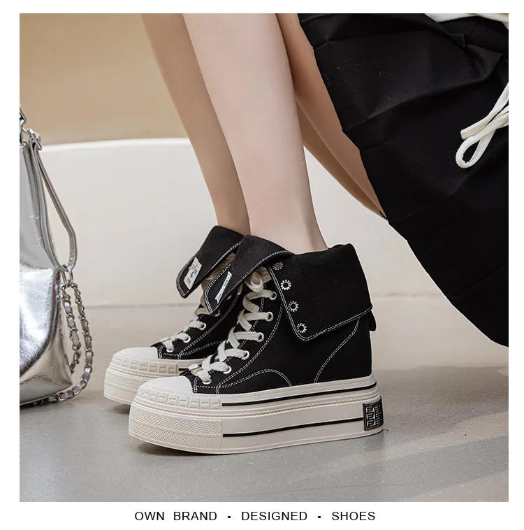12CM High Brand Skateboard Breathable Heightening Shoes Denim Women Fashion Spring Ankle Boot High Brand Platform Wedge Autumn