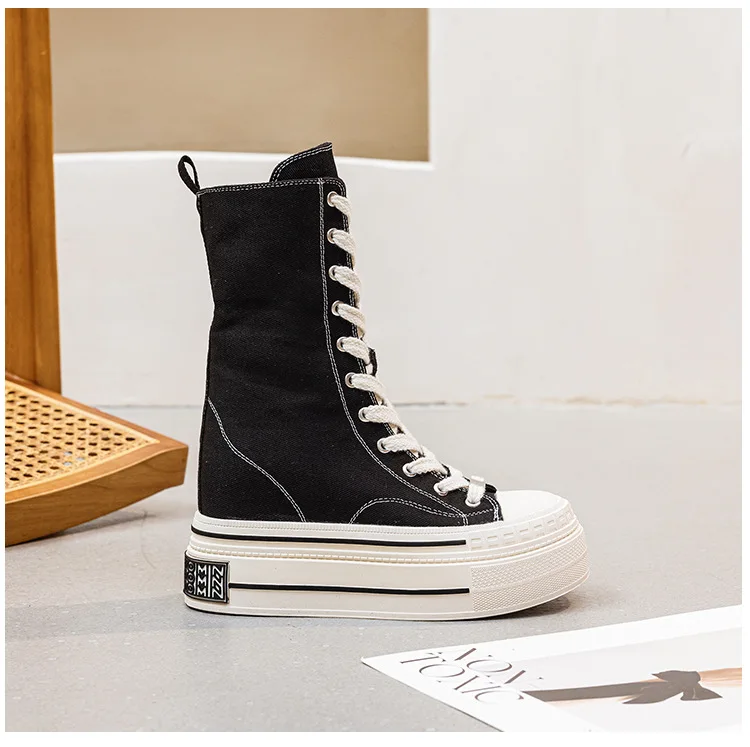 12CM High Brand Skateboard Breathable Heightening Shoes Denim Women Fashion Spring Ankle Boot High Brand Platform Wedge Autumn