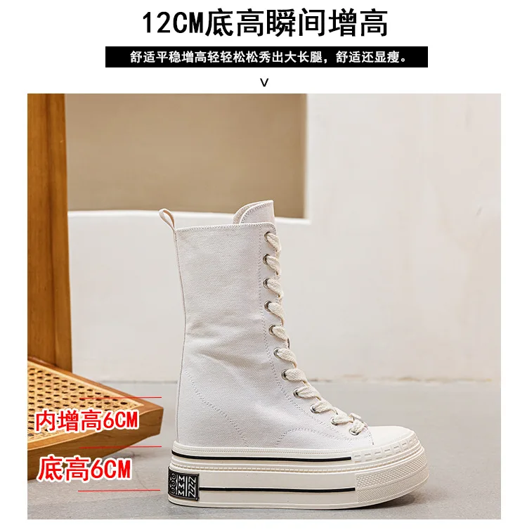 12CM High Brand Skateboard Breathable Heightening Shoes Denim Women Fashion Spring Ankle Boot High Brand Platform Wedge Autumn