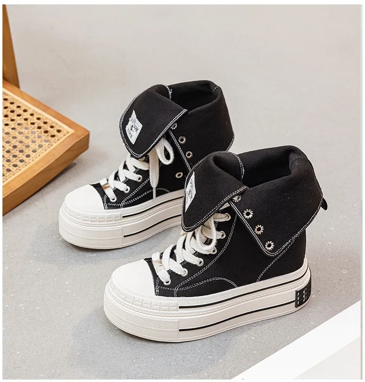 12CM High Brand Skateboard Breathable Heightening Shoes Denim Women Fashion Spring Ankle Boot High Brand Platform Wedge Autumn