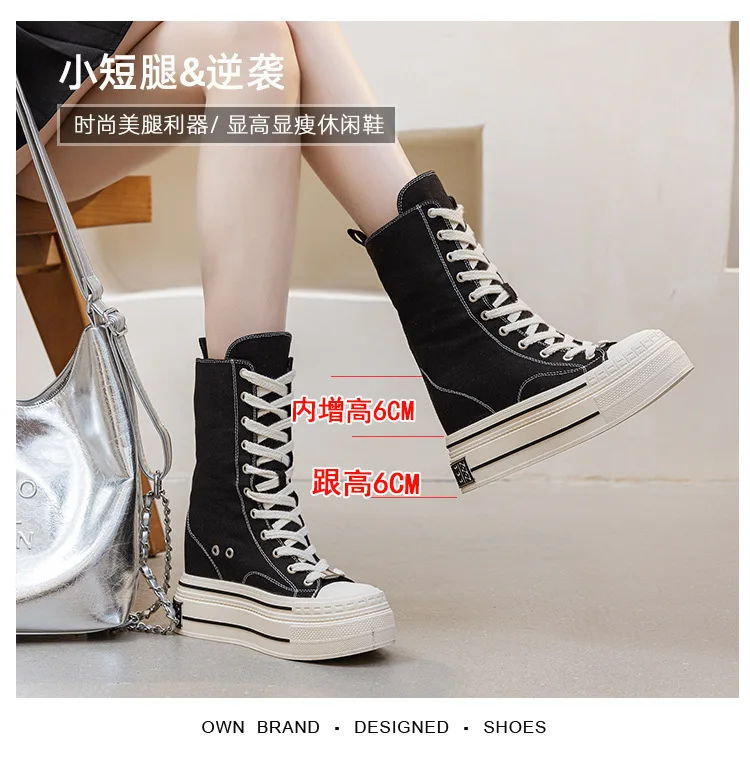 12CM High Brand Skateboard Breathable Heightening Shoes Denim Women Fashion Spring Ankle Boot High Brand Platform Wedge Autumn