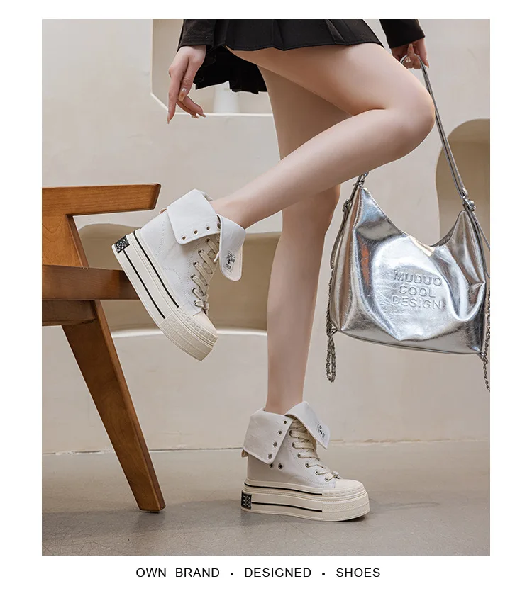 12CM High Brand Skateboard Breathable Heightening Shoes Denim Women Fashion Spring Ankle Boot High Brand Platform Wedge Autumn