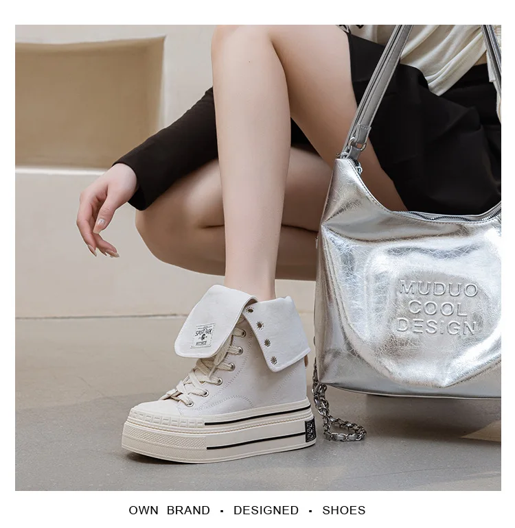 12CM High Brand Skateboard Breathable Heightening Shoes Denim Women Fashion Spring Ankle Boot High Brand Platform Wedge Autumn