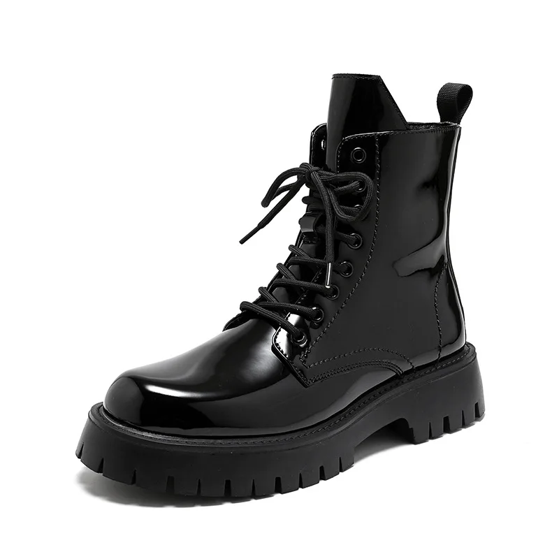 men's casual patent leather boots black stylish platform shoes party nightclub dress cowboy high boot handsome motorcycle botas