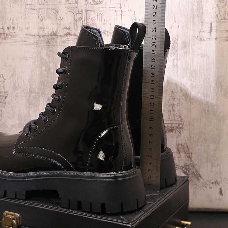 men's casual patent leather boots black stylish platform shoes party nightclub dress cowboy high boot handsome motorcycle botas