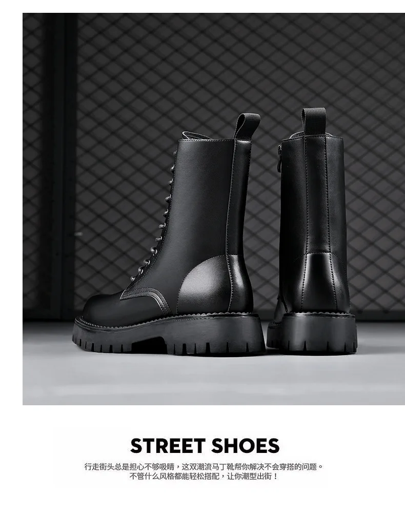 mens leisure party nightclub dress high motorcycle boots black autumn winter shoes cowboy platform boot lace-up long botas male