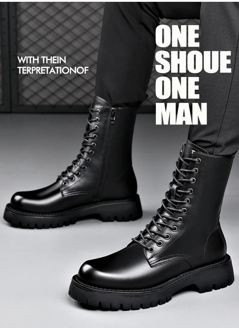 mens leisure party nightclub dress high motorcycle boots black autumn winter shoes cowboy platform boot lace-up long botas male