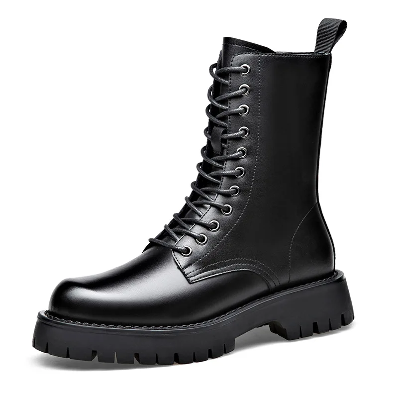 mens leisure party nightclub dress high motorcycle boots black autumn winter shoes cowboy platform boot lace-up long botas male